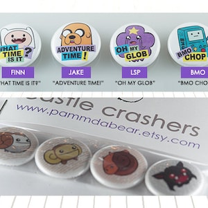 Adventure Time 1&quot; Pinback Buttons, Magnets, Finn the Human, Finn, Jake the Dog, Jake, LSP, Lumpy Space Princess, BMO, Cartoon Network