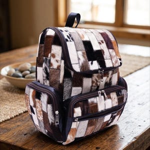 Mochila de piel de vaca auténtica / Bolsa de viaje / Mochila de piel de vaca / Bolsa patchwork / Mochila de uso diario / Mochila con pelo de piel de vaca