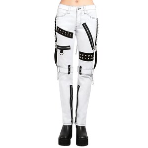 【ROMANTIC CROWN】25SS★ WIDE BONDAGE PANTS Gothic Black Bondage Pants with Red Strap Punk Rock Buckle