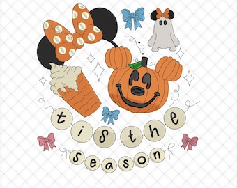 Tis the Season Halloween Pumpkin Embroidery Files, Coquette Bow Embroidery Designs | 5 Sizes Included