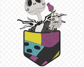 Nightmare Jack Skellington hanging Rose For Sally Halloween Embroidery Design | 5 Sizes Included