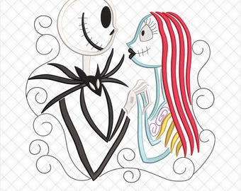 Jack Skellington And Sally Embroidery, Nightmare Before Christmas Couple Patterns | 5 Sizes Included