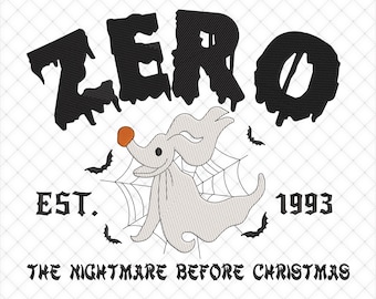 Zero Ghost Dog Embroidery Files, Nightmare Before Christmas Design. 5 Sizes