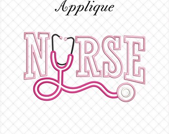 Nurse Applique Embroidery Files, Nurse Stethoscope Applique Embroidery | 5 Sizes Included