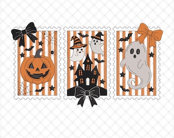 Coquette Bow Spooky Ghosts Trick Or Treat Halloween Embroidery Design | 5 Sizes Included