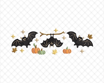 Bats And Pumpkins Halloween Embroidery Files | 5 Sizes Included