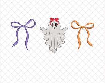 Coquette Bow Ghost Halloween Embroidery Files, Spooky Season Boo Designs | 5 Sizes Included