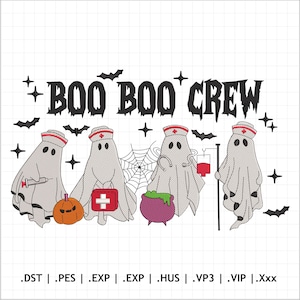 Ghost Nurse Embroidery File – Boo Boo Crew Halloween Medical Team Design – PES HUS VP3