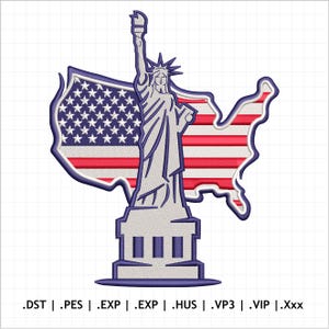 United States Independence Day Embroidery, 4th July Independence Day Embroidery Files, Statue Of Liberty 4th July Embroidery Files. 4 Sizes