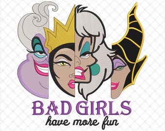 Halloween Witches Machine Embroidery Pattern, Bad Girls Have More Fun Disney Villains Designs. 5 Sizes
