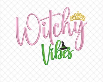 Witchy Vibes Halloween Witch Embroidery Design | 5 Sizes Included