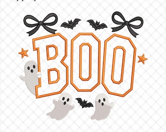 Cute Coquette Bow Ghost Boo Applique Halloween Embroidery Files | 5 Sizes Included