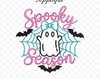 Coquette Bow Ghost Spooky Season Applique Embroidery Files | 5 Sizes Included