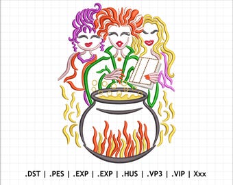 Salem Witch Sisters Embroidery, Witches Halloween Embroidery, Halloween Scary Witches Machine Embroidery Files. 3 Sizes