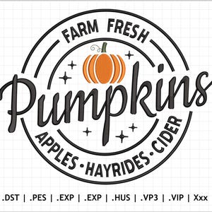 Frische Bauernhof Kürbisse Stickdatei, Frische Kürbisse Stickmuster, Frische Kürbisse Stickdateien, Maschinenstickdateien. 4 Größen