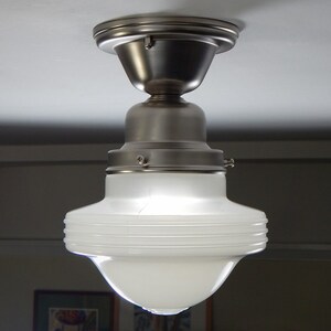 Semi-Flush Ceiling Light Fixture Vintage Glass Shade New Fixture Base