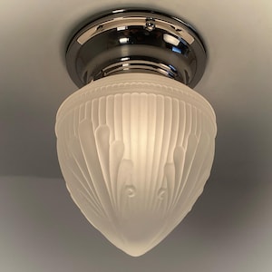 Art Deco Frosted Glass Ceiling Light with Nickel Base