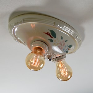 Vintage 1930s Flush Mount Porcelain Ceiling Light Fixture
