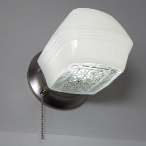 Post-War Era Pull Chain Equipped Sconce. Vintage Glass Shade. New Fixture Base.