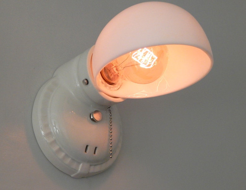 Red Vintage Porcelain Pull Chain Sconce Light Fixture Image 0