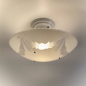 Vintage 1950s Floral Glass Semi Flush Ceiling Light Fixture