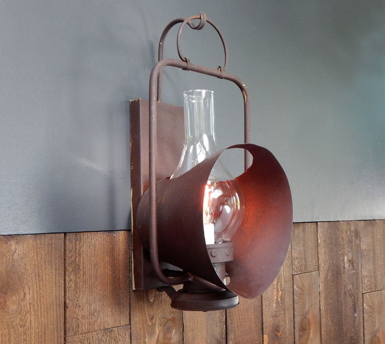Vintage Rustic Weathered Steel Hurricane Wall Sconce