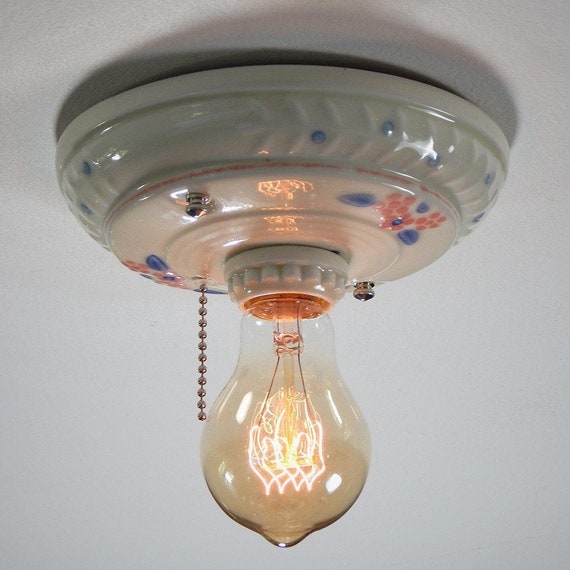 Porcelain Pull Chain Flush Mount Ceiling Light