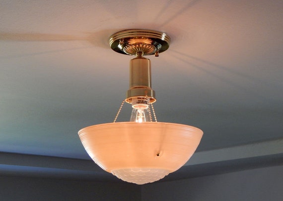 Drop Down Beaded Chain Ceiling Light Vintage Shade New Brass Etsy