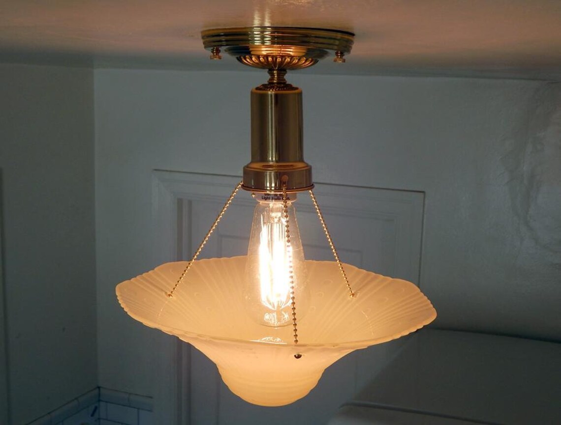 War Era Beaded Chain Light Fixture Vintage Glass Shade New Etsy