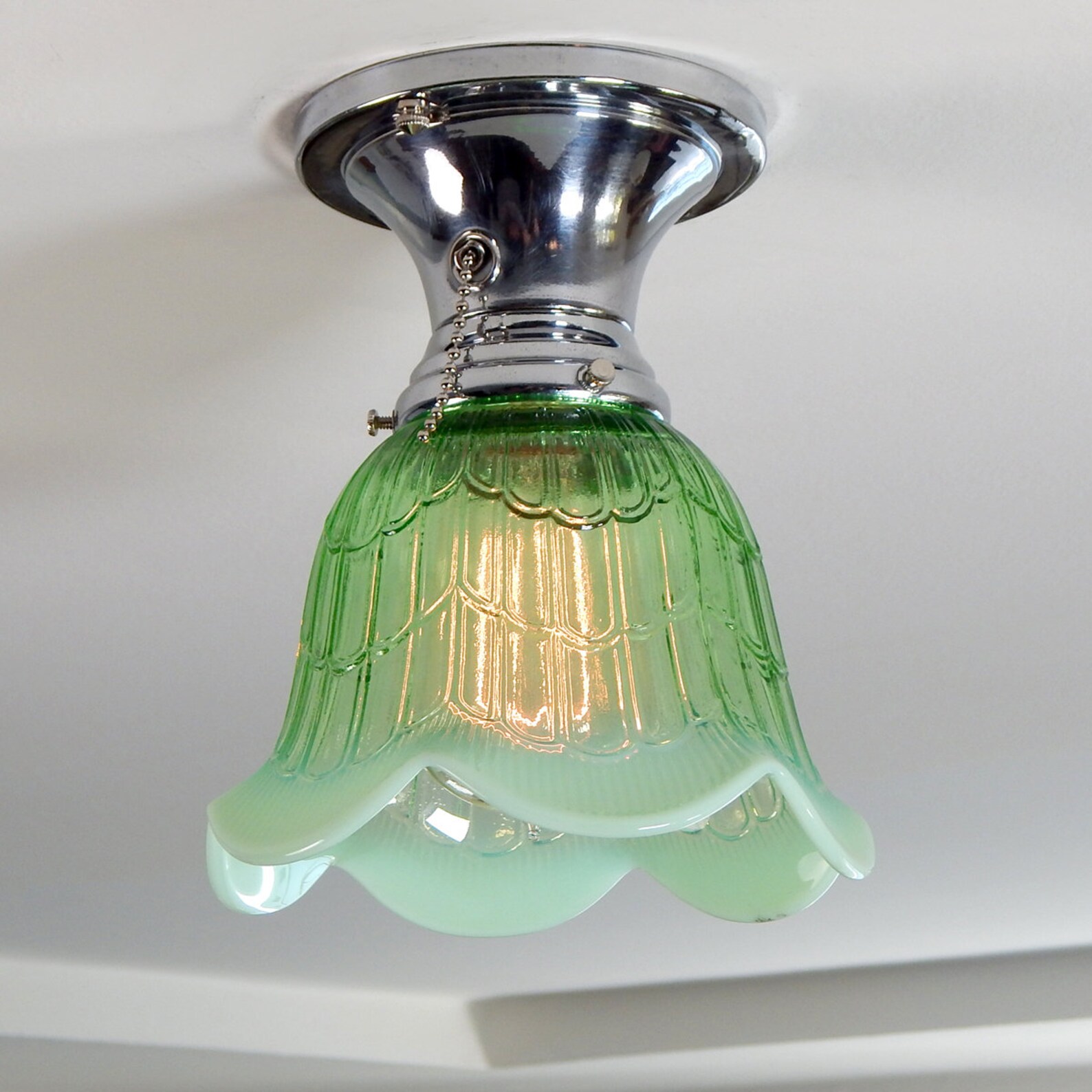 Vintage Pull Chain Equipped Semi Flush Ceiling Light Fixture Etsy