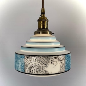 Antique Art Deco Pendant Light Pheasant Motif Shade New Antique Brass Fixture