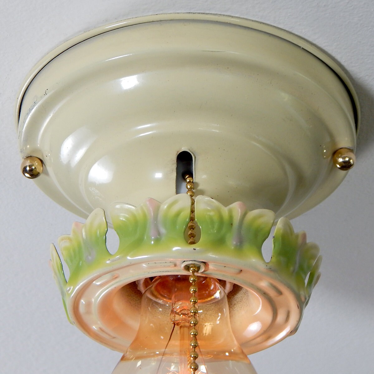 Antique Painted Flush Mount Ceiling Pull Chain Equipped Light
