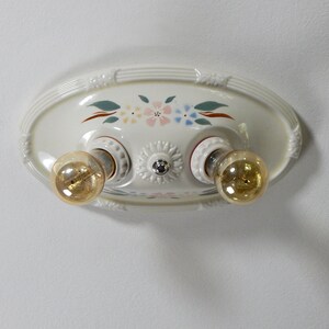 Vintage 1930s Flush Mount Porcelain Ceiling Light Fixture image 8