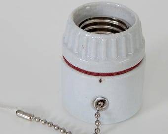 Medium Base Glazed Porcelain Pull Chain Light Fixture and Lamp Socket