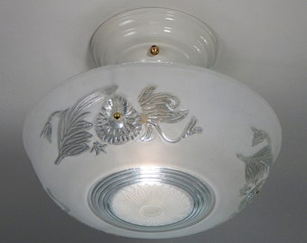 Semi-Flush Beaded Chain Ceiling Light. Vintage Glass. New Custom-Made Fixture