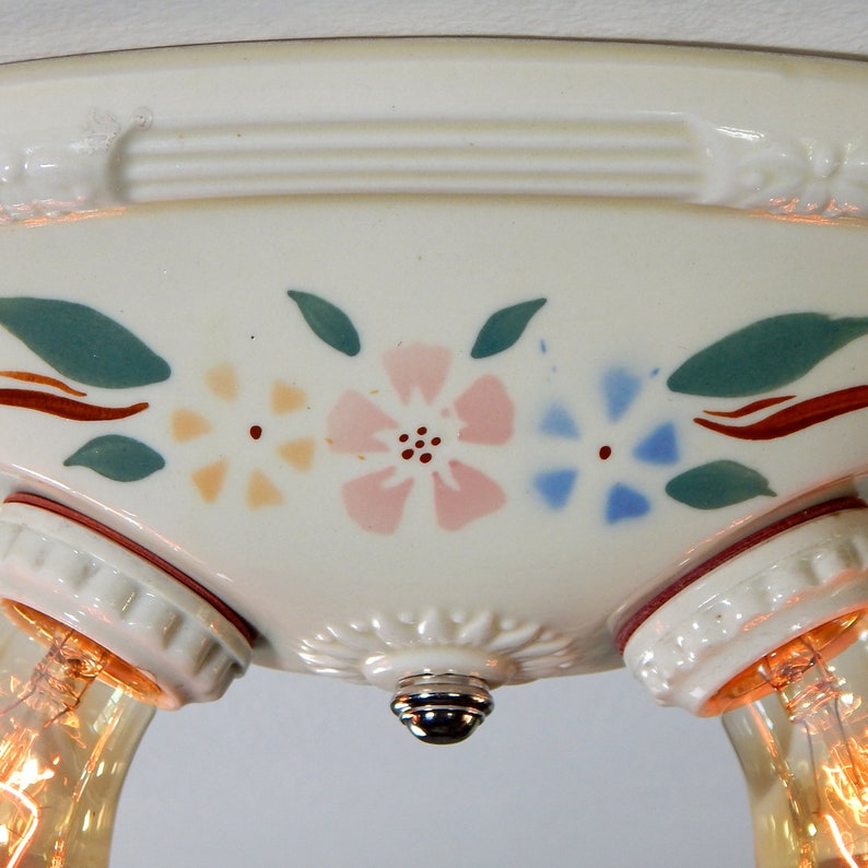 Vintage 1930s Flush Mount Porcelain Ceiling Light Fixture image 9