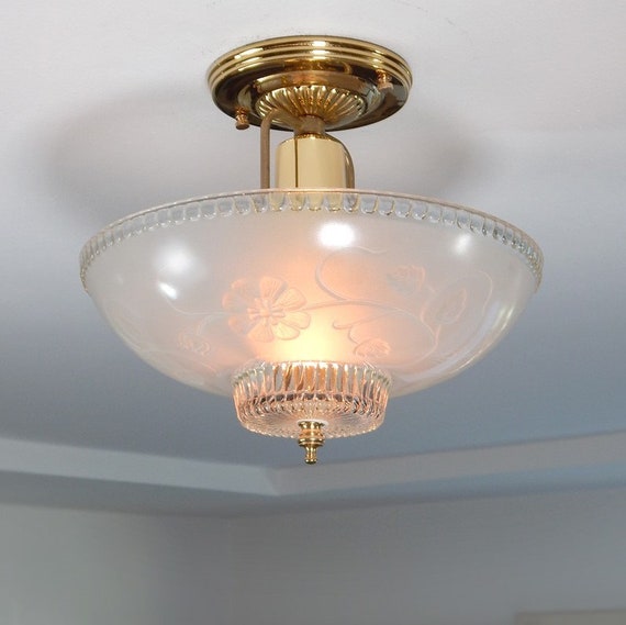 Semi Flush Drop Down Ceiling Light Vintage Glass Shade New Custom Fixture