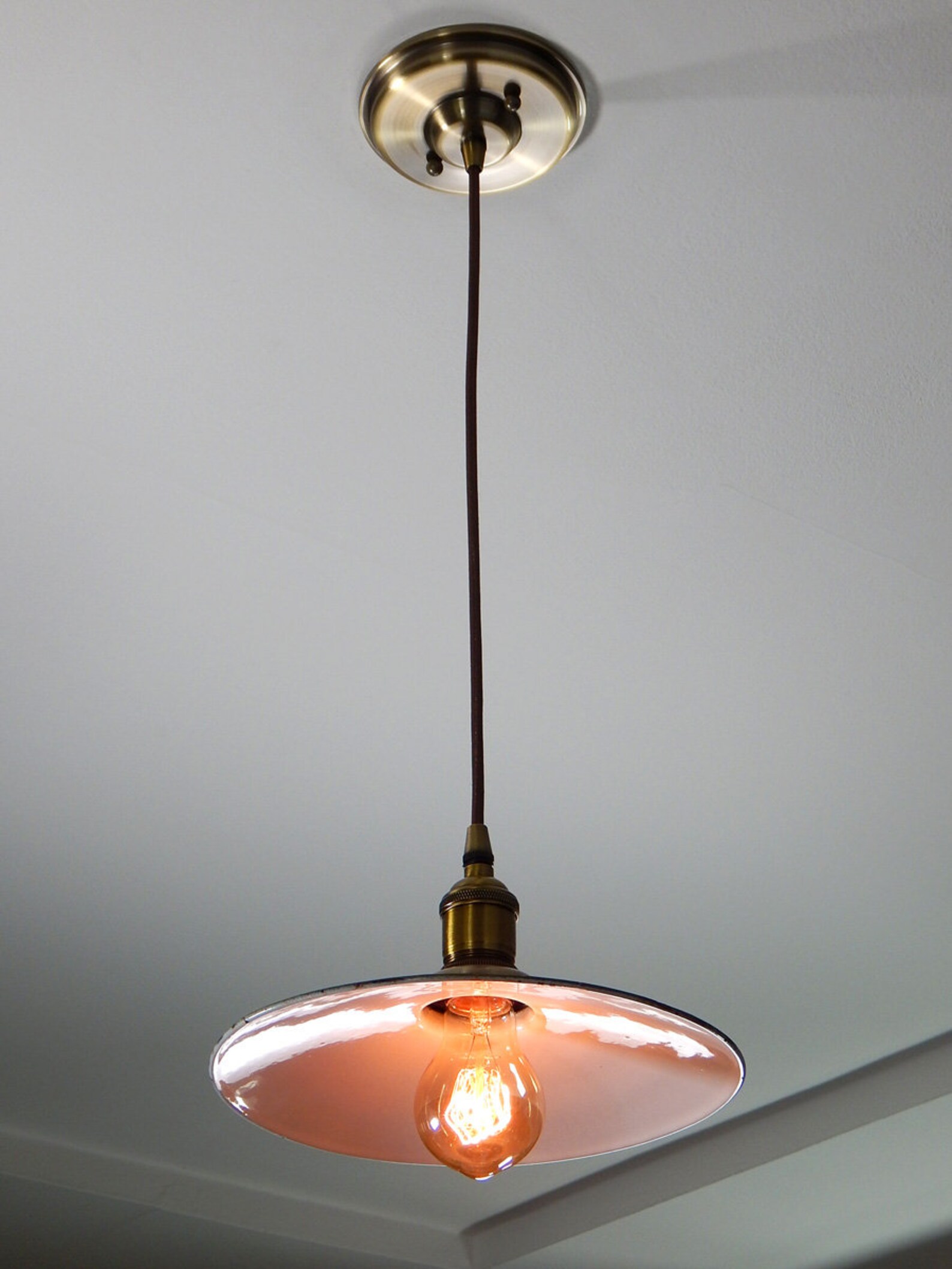 Cloth Cord Pendant Light Fixture. Vintage Enameled French Etsy