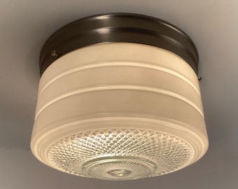 Flush Mount Ceiling Light. Vintage Glass Shade New Pan Fixture