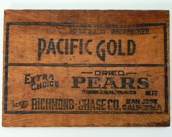 Antique Richmond Chase Wooded Pear Fruit Crate Face San Jose