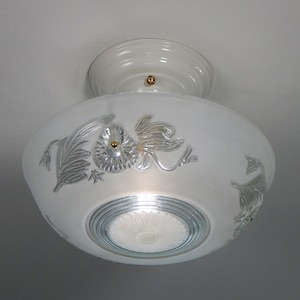 Semi-Flush Beaded Chain Ceiling Light. Vintage Glass. New Custom-Made Fixture