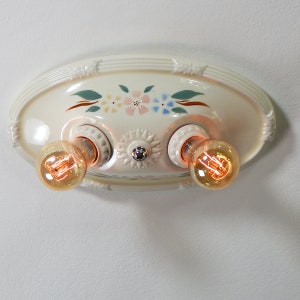 Vintage 1930s Flush Mount Porcelain Ceiling Light Fixture image 7