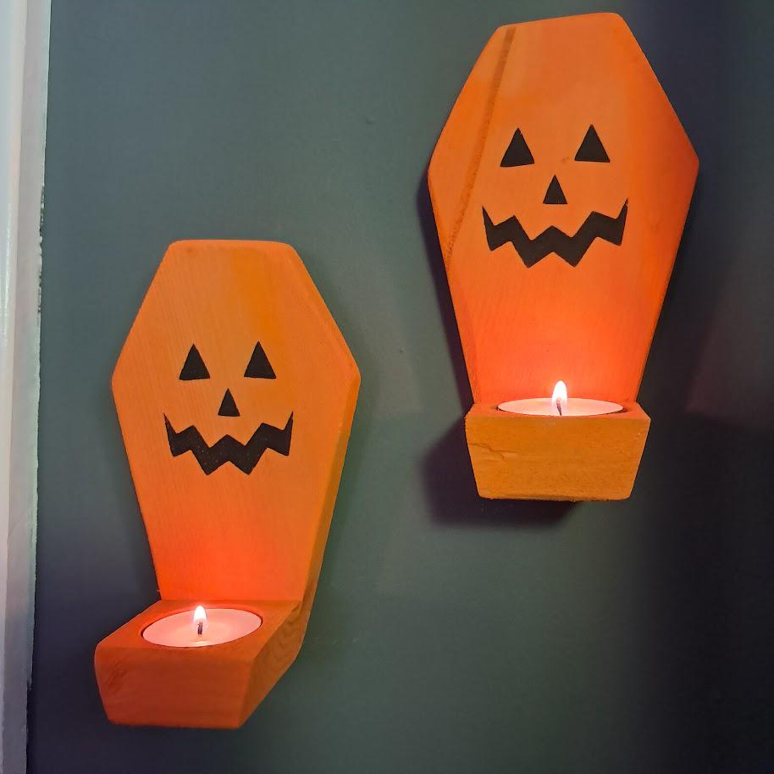 Jack O Lantern Coffin Candle Holder Set: Reclaimed Wood Halloween Decor ...
