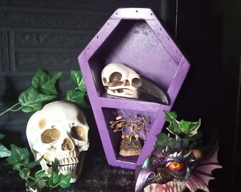 Purple Mini Coffin Shelf: Gothic Crystal Display, Halloween Decor