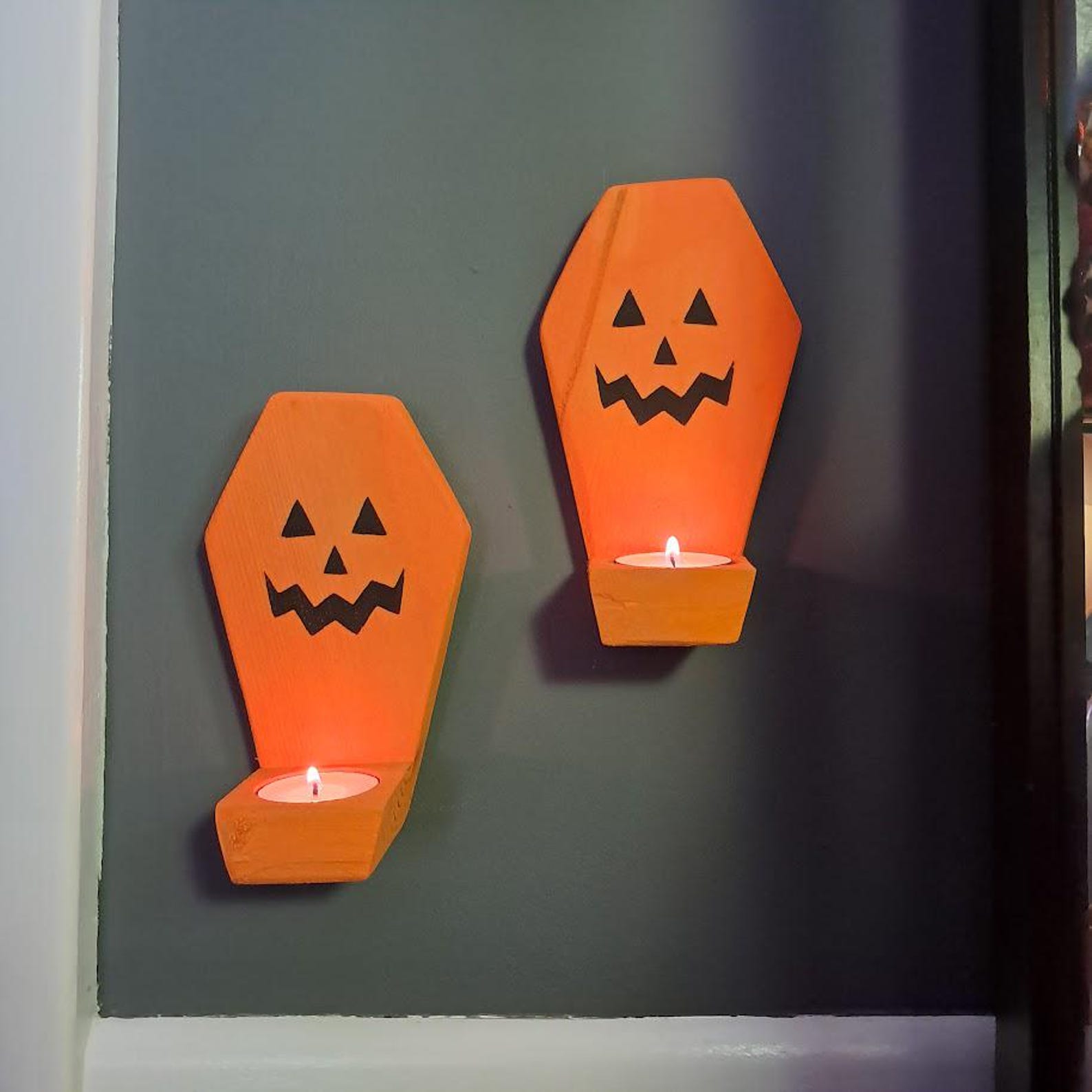 Jack O Lantern Coffin Candle Holder Set: Reclaimed Wood Halloween Decor ...