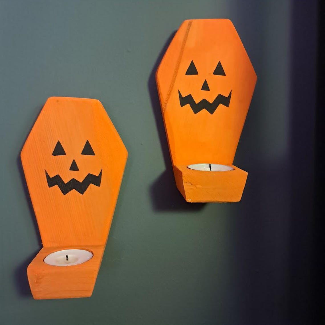 Jack O Lantern Coffin Candle Holder Set: Reclaimed Wood Halloween Decor ...