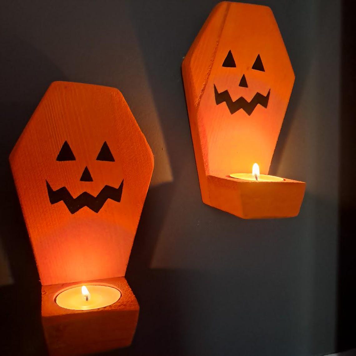 Jack O Lantern Coffin Candle Holder Set: Reclaimed Wood Halloween Decor ...