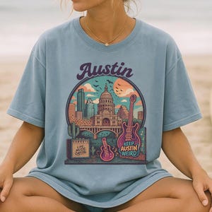 Austin Shirt, Texas Vintage Varsity Aesthetic, Comfort Colors® Trendy Travel Destination Gift, Unisex Garment-Dyed T-shirt