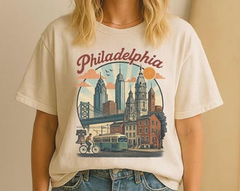 Philadelphia Skyline T-Shirt: Comfort Colors Philly Tee, Cityscape Art Gift