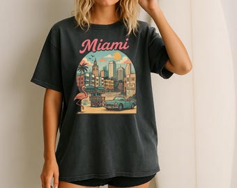 Retro Miami Beach T-Shirt: Comfort Colors Vintage Tee